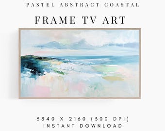 Küstenrahmen TV Kunst Pastell abstrakte Malerei, Samsung Rahmen TV Kunst, moderne Strandmalerei Pastellfarbe Meerlandschaft Sommer Kunst