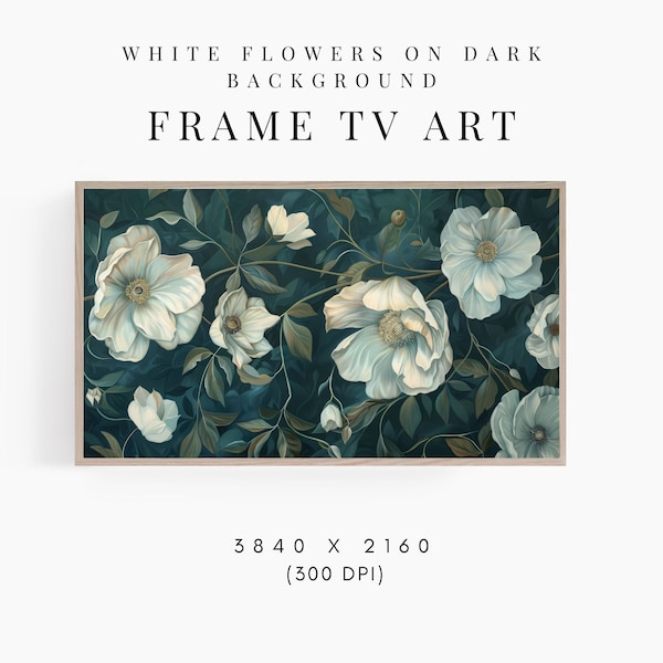 Vintage Flower Frame TV Art, Dark Vintage Wildflower Painting, Summer Screensaver, Vintage Floral Botanical, Dark Green, Country Home Decor