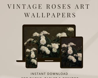 iPhone Wallpaper, Desktop Wallpaper & iPad Wallpaper Set,  Dark Vintage Floral Art, Vintage Dark Aesthetic Phone Wallpaper, Dark Cottagecore