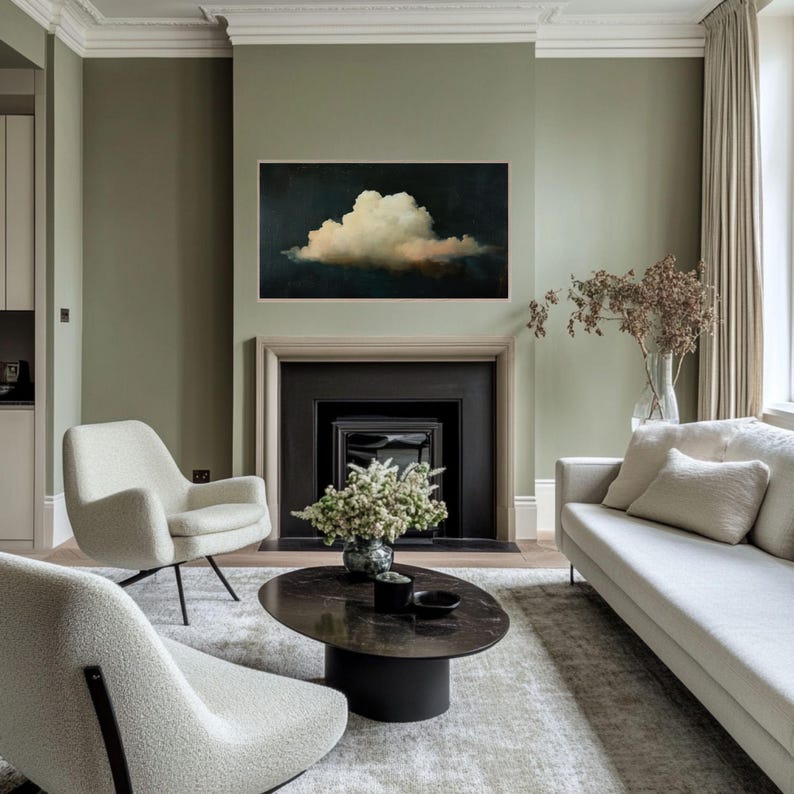 Frame TV Art Vintage Cloud Painting, Cloud Art for Samsung Frame tv, Rustic Farmhouse, Moody Frame Tv Art, Dark Vintage Art for Frame TV
