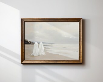 Halloween Wall Art, Ghosts at the Beach, Neutral Coastal Halloween Printable, Downloadable Art Print