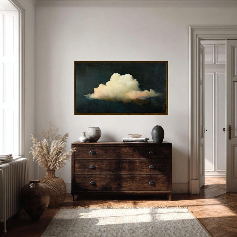 Frame TV Art Vintage Cloud Painting, Cloud TV Art for Samsung Frame Tv, Moody Frame Tv Art, Dark Vintage Art