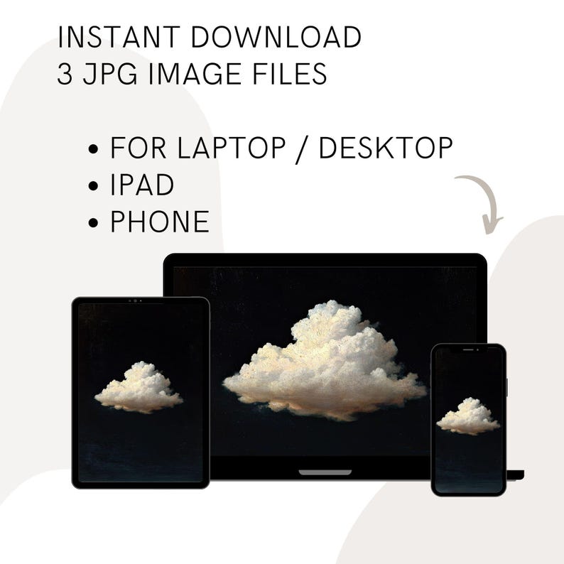 Desktop Wallpaper Cloud Painting, Dark Moody iPhone Wallpaper, iPad Wallpaper, Digital Device Background Bundle, Laptop wallpaper