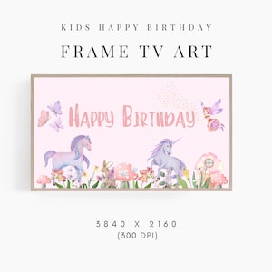 Frame TV Art alles Gute zum Geburtstag, Kindergeburtstag Bild für Frame TV, Mädchen Geburtstag Samsung Frame TV Art, Pink Fairy Unicorn Digital Download
