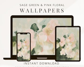 Bureaubladachtergrond Saliegroen Roze bloemen, laptop- en telefoonbehang, iPad-screensaver, achtergrondbundel digitaal apparaat