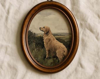 Golden Retriever Art, Printable Wall Art Dog Painting, DIY Gift, Vintage Style Downloadable Art