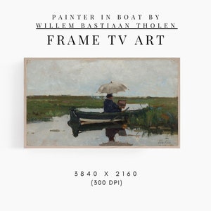 FRAME TV Art Vintage Summer Painting, Frame TV Art, Antique Vintage Samsung Frame Tv Art Landscape Painter in Boat by Willem Bastiaan Tholen