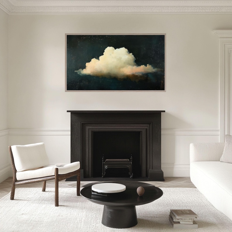 Frame TV Art Vintage Cloud Painting, Cloud TV Art for Samsung Frame Tv, Moody Frame Tv Art, Dark Vintage Art