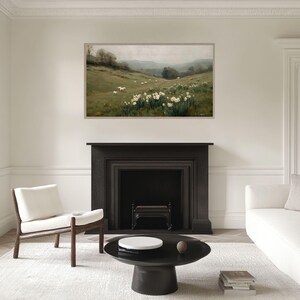 Frame TV Art Spring Landscape with Daffodil Flowers and Sheep, Vintage Painting for the Samsung Frame, Digital Downloadable