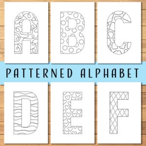 Lettres alphabet à motifs - 26 lettres majuscules uniques, chacune avec des motifs différents - Imprimable en noir + blanc 5 x 7 et tailles Lettre US