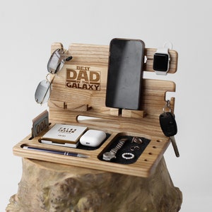 Docking station, wood dock station, Personalized desk organizer, phone stand, Gift for men, natural wood stand