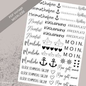 Sea love candle tattoo | PDF template | Candle foil for candles | Summer decoration | sea | Anchor | Beach | Design candles | Candle stickers