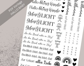 Hello baby candle tattoo | PDF template | Candle foil for candles | Candle stickers | birth | Baby shower | Welcome little miracle