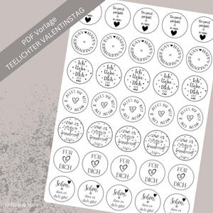 Valentine&#39;s Day candle tattoo | PDF template tealight | Candle foil | Candle sticker | Gift for the day of love | Heartfelt person