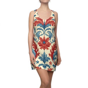 Rot, Weiß und Blau Floral Racerback Kleid Frauen Patriotic Amerika Cut & Sew Sommer Kleid 4