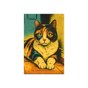 Calico Cat Wall Art 1970s Retro Kitty Plakat Komiksowy Wydruk Kociaka Prezent Dla Mamy Kota Kociak Tata Dekoracja Miłośnik Kotów Prezent Kociak Sztuka Nowoczesna Plakat