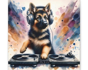 水彩画家 DJ ロジャースによるジャーマン シェパード アート