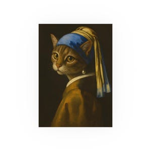 Cat Wall Art Poster Girl with a Pearl Earring Johannes Vermeer Inspired Art Cat with Pearl Earring Kitty Living Room Decor Housewarming Gift