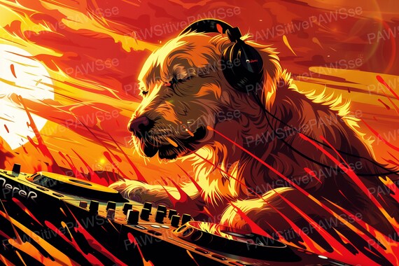 DJ Golden Retriever Art, Dj Dog Pop Art, Golden Retriever Print 