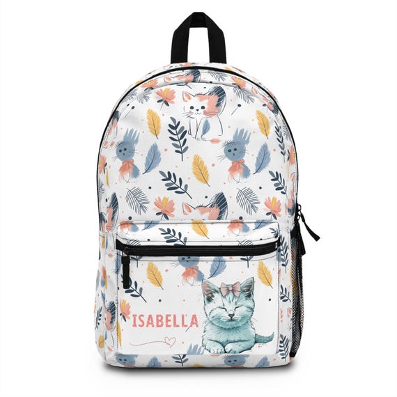 Custom Backpack Boho Floral Cat Backpack Back to School  display picture 1