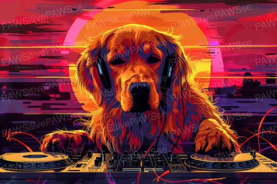 DJ Golden Retriever Art Dj Dog Pop Art Golden Retriever Print 