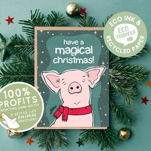 Veganistische kerstkaart. 100% winst gaat naar boerderijreservaten. Wilg het blinde varken bij A Better Life Farm Sanctuary - PRE-ORDER
