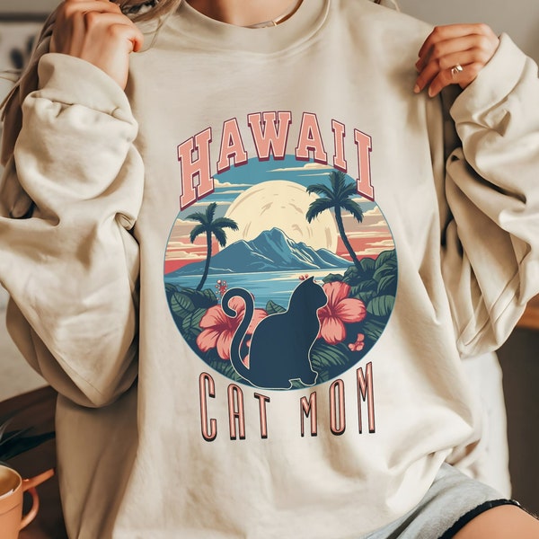 Hawaii Cat Mom sweatshirt, States crewneck, moving away present for-her, cat mama gift, collegiate style sweater-shirt