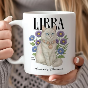 Personalized Libra Cat Mug, Astrology Coffee Cup, Birthday Gift