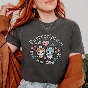 Kawaii Nurse Kitties T-Shirt, Cat Lovers Valentine Tee, Retro Daisies Comfort Colors® Shirt, Cute Nurse Tee-Shirt