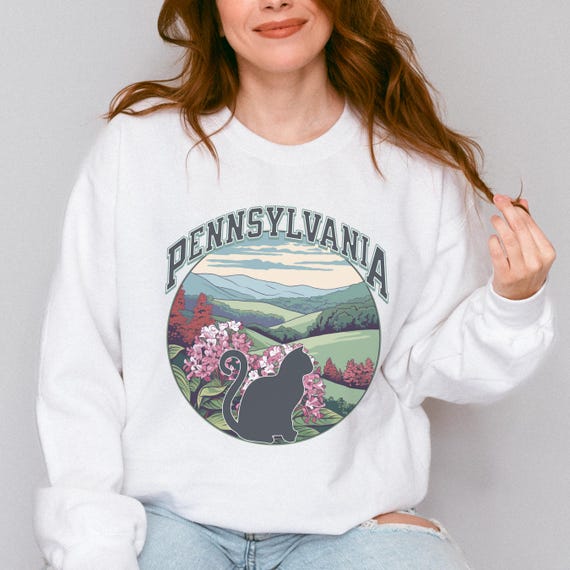 Pennsylvania Cat Lover sweatshirt, States crewneck, moving away present for-her, cat mama gift, collegiate style sweater-shirt