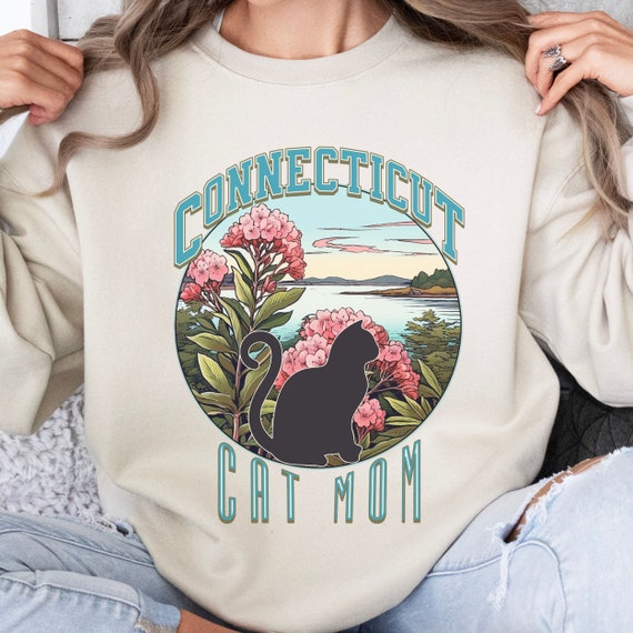 Cat mom sweatshirt, Connecticut States crewneck, moving away present for-her, cat mama gift, collegiate style sweater-shirt