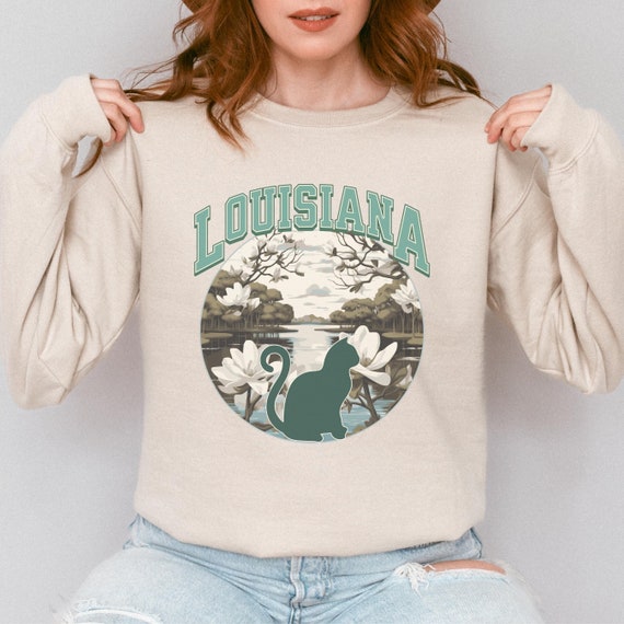 Louisiana Cat Lover Sweatshirt, Home State Collegiate Crewneck, Cat Mom Birthday or Mothers Day Gift for Her and Him