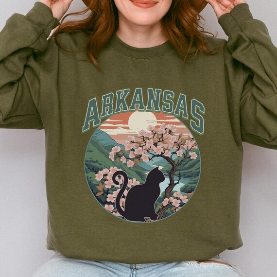 Arkansas Cat Lover Sweatshirt, States crewneck, moving away present for-her, cat mama gift, collegiate style sweater-shirt