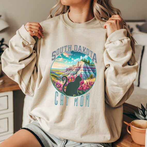 South Dakota Cat Mom sweatshirt, States crewneck, moving away present for-her, cat mama gift, collegiate style sweater-shirt