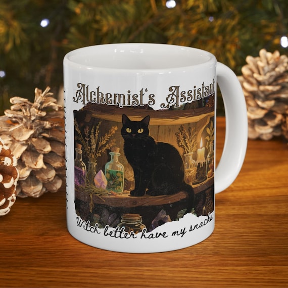 Personalized Witchy Cat Coffee Mug, Mystical Magical Black Cat Cup, Halloween Wiccan Mug, Perfect Gothic Gift for Witches, Cat Lovers