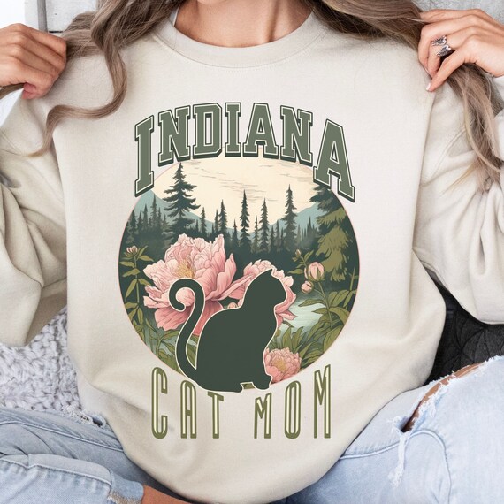 Cat mom sweatshirt, Indiana States crewneck, moving away present for-her, cat mama gift, collegiate style sweater-shirt
