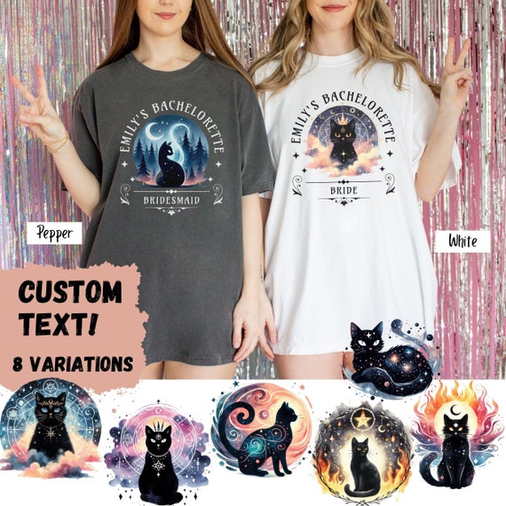 Personalized Bachelorette Tshirts with Mystical Cats, Comfort Colors® shirt for custom girls trip or friends matching tee, Halloween gift