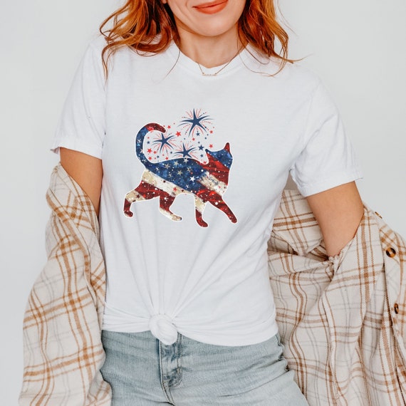 Patriotic Cat USA Flag Comfort Colors Tee - 4th of July Shirt