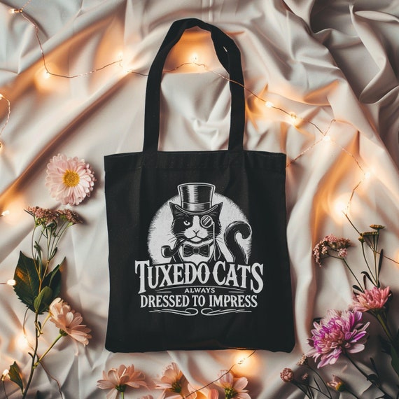Funny Tuxie Cat Cotton Canvas Tote Bag, Vintage Tuxedo Cat Design, Cat Lover Gift, Reusable Shopping Bag, Eco-Friendly Tote, Cat Mom Gift,