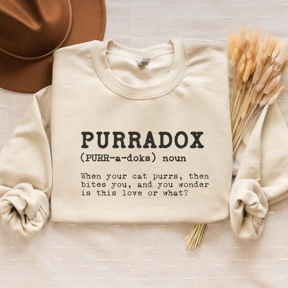 Whimsical Cat Lover Gift Sweatshirt, Funny Cat-Themed Shirt, Minimalist Text Design Crewneck, Purradox Definition, Gift for-Cat Mom, Cat Dad