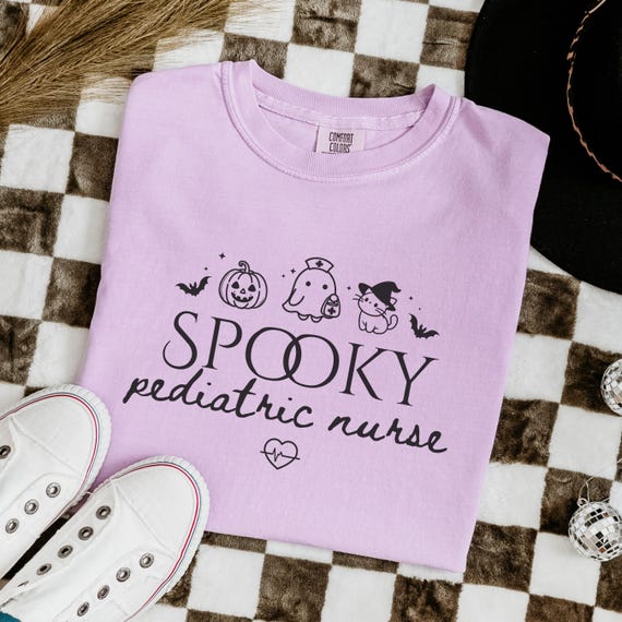 Spooky Pediatric Nurse Comfort Colors T-Shirt: Halloween Medical Apparel