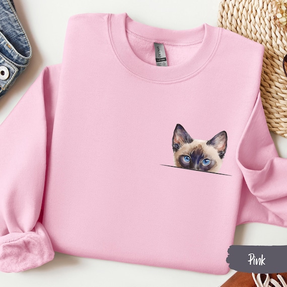 Siamese Cat Sweatshirt: Watercolor Pocket Design, Cozy Unisex Crewneck
