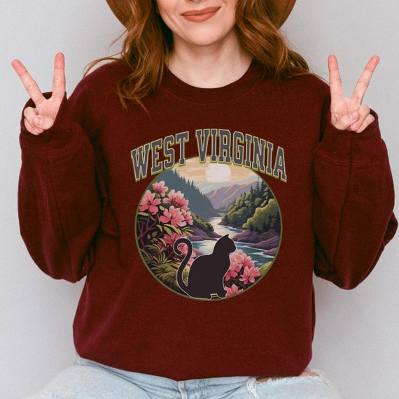 West Virginia Cat Lover Sweatshirt, States crewneck, moving away present for-her, cat mama gift, collegiate style sweater-shirt