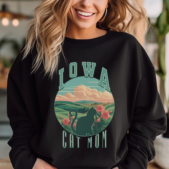 Iowa Cat Mom Sweatshirt, Home State Collegiate Style Crewneck, Cat Lover Gift