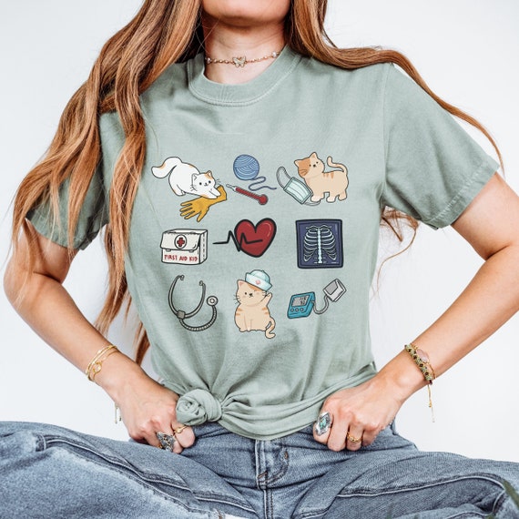 Cute Cat Comfort Colors® Nurse Gift, Cat lover T-Shirt for nurse, NICU nurse shirt, funny pediatric nurse birthday gift