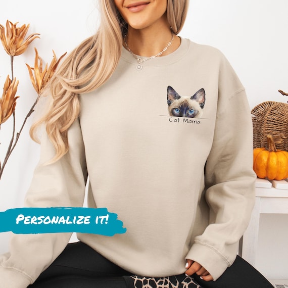 Siamese Cat Sweatshirt: Watercolor Pocket Design, Cozy Unisex Crewneck