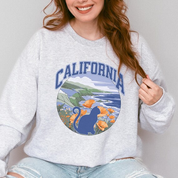 California Cat Lover Sweatshirt, Home State Collegiate Crewneck, Gift for Cat Mom or Dad