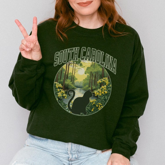 South Carolina Cat Lover Sweatshirt, States crewneck, moving away present for-her, cat mama gift, collegiate style sweater-shirt