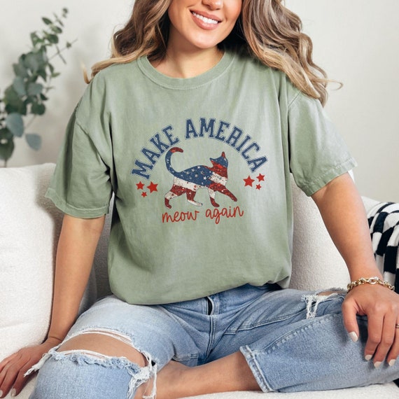 Make America Meow Again Funny Election Shirt with Cat and Retro American Flag, Comfort Colors® tee