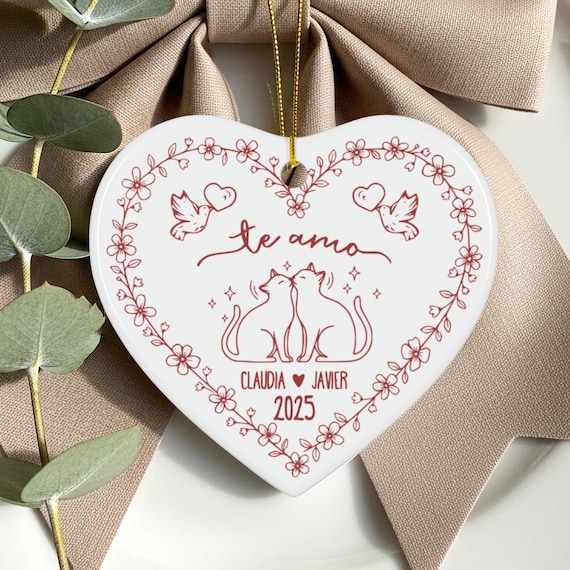 Personalized Cat Lovers Ornament, Romantic Valentines Day Keepsake for Cat People